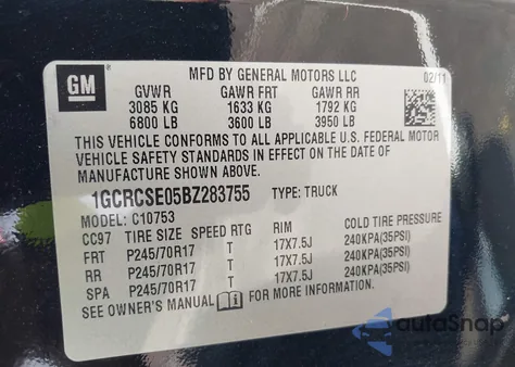 2011 Chevrolet Silverado 1500 Lt z USA, uszkodzony, nr VIN 1GCRCSE05BZ283755